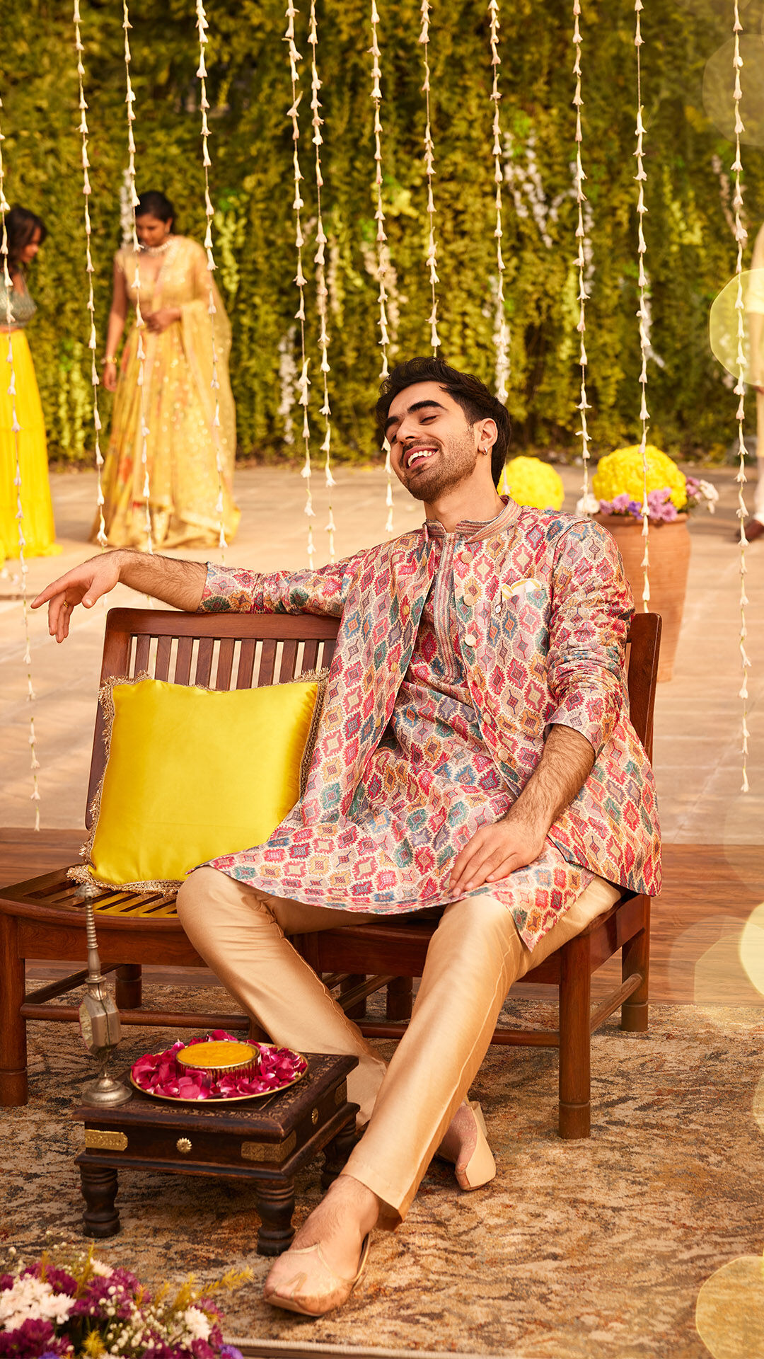 Man wearing patterned kurta pajama in traditional festive look